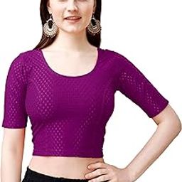 Women's Readymade Dobby Cotton Lycra Stretchable Round Neck Half Sleeve Blouse Fancy Lycra Stretchable Blouse for Women Readymade Hosiery Saree Blouse-image-7