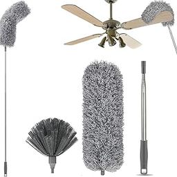 2 in 1 Long Handle Microfiber Feather Ceiling Duster for Dust Cleaning with extendable Pole 30-100 Inch with Anti Scratch Bendable Head for Cleaning High Cobweb Stick high Ceiling Fan Mop-image-48