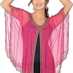 Women's Net Hand Bead Embroidery Designer Short Cape Poncho C-27-image-79