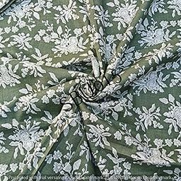 Malan Bai Printed Cotton Cloth Green Floral Materiel Natural Running Fabric Jaipuri Hand Block Printed Women Dress Material Kurtis Natural 43" Inches Width (3 Meter)-image-65
