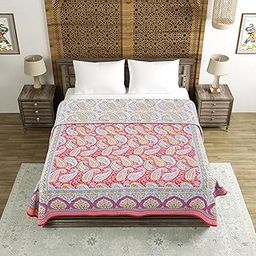 BLOCKS OF INDIA 100% Cotton Dohar King Size Reversible Hand Block Printed Malmal Summer Dohar (RED GAD Paisley)-300 TC-image-7