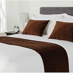 FABRICART Luxury Home 18" x 18" Cushion Cover with BEDRUNNER | Pillow Shams with Bed Scarf | Set of 2 Cushion Covers + 1 Bed Runner | (Cocoa Brown, King- 20 X 94 INCHES)-image-99