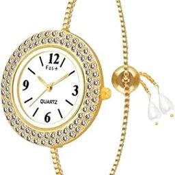 FW01 Diamond & Pearl Gold Fashion Analog Quartz Wrist Hand Watches for Women & Girls with Brass Belt White Dial, and Festival Gift Watch for Her.-image-32