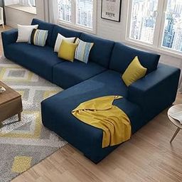 FURNY Minta 6 Seater Fabric RHS Sectional L Shape Sofa Set (Blue)-image-87