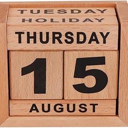 WoodWon Wooden Perpetual Desk Calendar, Natural Wood Block Design, Monthly and Date Display, Office Table Decor-image-14