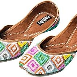 Women's Leather Traditional Jutti with Embroidery & Designer Work Punjabi Jutti/Mojari for Girl's-Multicolor-image-59