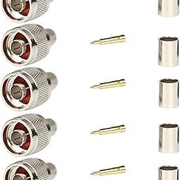 OXYWAVE N Male Plug Crimp Connector for LMR 400,HLF 400,RG214,RG8 RF Coaxial Cable Pack of 5,Silver-26