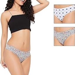 Women's Cotton Pack of 3 Low Waist Printed Thong with Inner Elastic - Multicolor-1