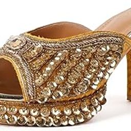 Women Wedding Party Heels Wedges I Glittery Sandals for Girls I Stylish & Comfortable Bridal Wear-image-2