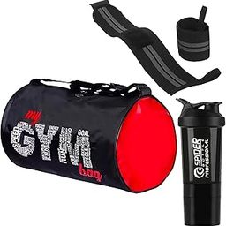Workout Power Combo Gym Shaker Bottle with Gym Bag & Wristband Set || Shaker Bottle 500 ml || Gym Duffel Bag for Fitness || Shoulder Gym Bags || Wrist Support Gym Men and Women (Black)-image-83