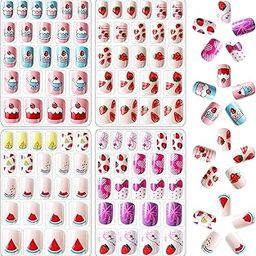 ZEELPETAL Children Nails Press On Pre-glue Full Cover Glitter Gradient Color Rainbow Sparkling Star Unicorn Shell Short False Nail Kits for Kids Teenager Girls - Multi Color.-30