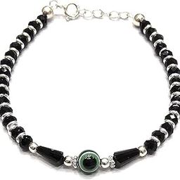 BIS Hallmarked 925 Pure Silver Black Crystals Nazariya Bracelet With Green Evil Eye for Girls & Women-image-60