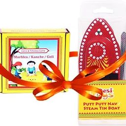 Desi Toys 24 Marble Balls Set with Putt-Putt Nav Boat Combo | Classic Marbles Game with Shooters | Multicolor Kanche Golilu Goli Marbles | Traditional Indian for Kids & AdultsToy | Nostalgic Play Set-27