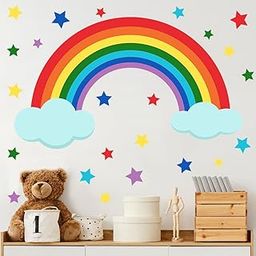 Rangoli Colorful Rainbow & Stars Wall Sticker for Kids Room – Removable Vinyl Wall Decal with Clouds – DIY Decoration for Nursery, Bedroom & Playroom – Size 60.96 x 91.44 cm-image-32