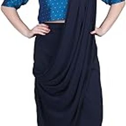 Women's Plus Size Dark Blue Palazzo Saree with Brocade Crop Top Set-picture-26