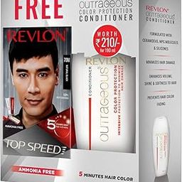 Revlon Top Speed Hair Color for Men Natural Black with Outrageous Conditioner 190ml | 100% Grey Coverage in 5 Minutes | Prevent Fading, add Volume, Softness & Shine to Hair-18
