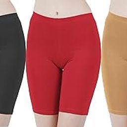 Cotton Lycra Tight Fit StretchableWomen's Cycling Shorts | Shorties for Active wear/Exercise/Workout/Yoga/Gym/Cycle/Running Black Maroon Grey Combo Pack of 3-image-99