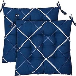 Heart Home Geomatric Printed Microfiber Square Chair Pad Seat Cushion for Rocking Chair, Office Chair, Dinning Chair, Indoor/Outdoor with Ties, 18 * 18 Inch- Pack of 2 (Blue)-4