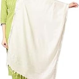 Women's White Plain Linen Dupatta-image-1