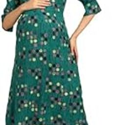 Floral Print Maternity Dress, 3/4 Sleeve, Mustard Yellow with Belt (in, Alpha, 2XL, Teal)-image-9
