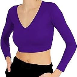 Women's Cotton Stretchable Regular Fit Deep V Neck Long | Full Sleeve Solid Crop Top for Women L535-image-93