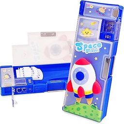 FunBlast Plastic Space Pencil Case Box Double Compartment Magnetic Pencil Box For Boys, Pen & Pencil Holder, Geometry Box, Stationary Organizer Box, Birthday Return Gift (Multicolor)-17