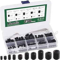 Keadic 236Pcs 1/8 to 3/8 inch Internal Hex Drive Cup-Point Screws Grub Screws Assortment Kit with 6Pcs Wrench, 10 Sizes Set of Screws for Door Handles, Faucet, Light Fixture, 12.9 Class Alloy Steel-image-10