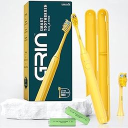 Grin Electric Toothbrush for Adults with 2 Brush Heads & Carry Case | 3 Cleaning Modes, Sonic Technology | Smart Toothbrush with Smart Vibrating Notification Timer (Mango Yellow)-image-79
