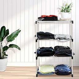 LOTSPEK 4 Layer Collapsible Portable Foldable Wardrobe Storage Organizer Shelves for Clothes Rack |Home,Bedroom Organiser with 4 Layer-Black-image-86