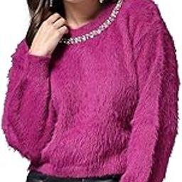 Mafadeny Women Winter Wear Round-Neck Long Sleeves Fusia Pink Stylished & Cosy Top-image-12