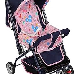 Infanto Dyna Pram With 3 position Seat | Reversible handle Stroller | Lockable swivel wheels with suspension | Shoping Basket ( Pink )-27