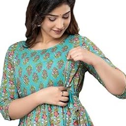 Women Cotton Regular Fit Anarkali Maternity Dress, Pregnancy Dress,Feeding Kurti,Easy Brest Feeding Dress, with Both Side Zipper-image-71
