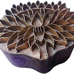 Hand Carved Printing Stamp Brass Lotus Designs Wood Pottery Block-image-18
