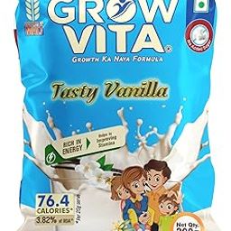 Grow Vita- Growth ka Naya Formula Tasty Vanilla Growth Formula, 200g, Rich in Energy, Helps Improve Stamina, Nutritious Malt Base Milk Food, Essential Nutrients Available NO ADDED REFINED SUGAR-28