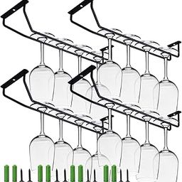 Eminence Lifestyle Black 4 Set Wine Glass Rack Under Cabinet Shelf Glasses Holder Storage with Drying Stemware Rack Under Counter Wine Glass Holder Metal Hanger-picture-27