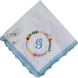 Shree adodhya women's white personalised handkerchief with blue lace.set of 2.-image-4