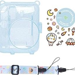 ZENKO Pvc Transparent Glitter Camera Case Compatible With Fujifilm Instant Mini 12, Mini 12 Camera Case, Cute Pattern Shoulder Strap And Pattern Stickers (Pastel Blue)-14