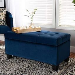 BLACK OAK Michaela Modern and Contemporary Velvet Fabric Upholstered Storage Ottoman Navy Blue-image-18