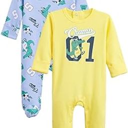 Boys Cotton 2-Pack Alligator Print Footies in Blue Color-20