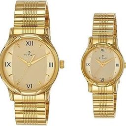Titan Quartz Analog Champagne Dial Metal Strap Watch for Couple-NR15802490YM02P/NT15802490YM02-image-49