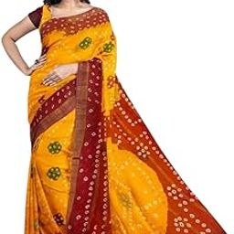 Cotton Bandhej Saree for Women – Rajasthani Style Yellow and Maroon Saree (5.5meeter) hand printrd-image-36