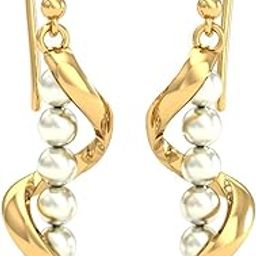 14KT Yellow Gold Diamond The Pearl Spring Drop Earrings for Women-image-23
