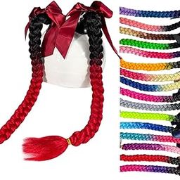 Hai Hong Helmet Pigtail Motorcycle Helmet Ponytail Bicycle Helmet Braids Hair Tails Used for Any Helmets/Suction Cup Reusable Design 2PCS(Helmet Not Included) (Black-Red)-image-59