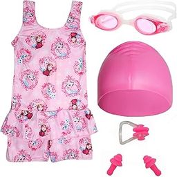 JMT Wear Swimming Kit for Girls with 1 Swimming Costume | Swim Suit | Swimwear | Swimming Dress Goggles Cap Ear Plug Nose Clip (4-5 Yr, Pink)-image-90