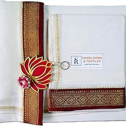 Men's 100% Pure Cotton Dhoti with Uttariyam in Size (4+2) Mtrs (Pure Cotton Milky White Dhoti and Uttariyam)-16