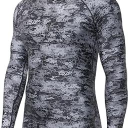 Men's Splice UV Sun Protection UPF 50+ Skins Rash Guard Long Sleeves (Pixel Dark, L)-image-34