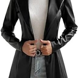 Synthetic Leather Black Blazer for Women - Single Breasted Regular Fit Casual Jacket for Gifts-2XL Size-image-47