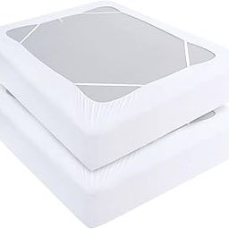 Box Spring Cover Full 2 Pack, Elastic Fabric Wrap Around 4 Sides Bed Skirt, Sleek Alternative for Bed Skirts for Hotel/Home, Fits Box Springs up to 13”, White-picture-12