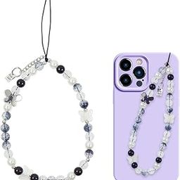 ZIBUYU® Mobile Phone Charms for Girls, Fashion Butterfly Black and White Beaded Phone Charms for iPhone, Android Phone, Anti-Slip Phone Chain Phone Accessories for Girls Chic Phone Ornament Lanyard-picture-23
