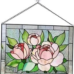 MERISHOPP®Stained Glass Rectangle Window Panel Suncatcher Wall Decor Peony|Home & Garden | Home Decor| Suncatchers & Mobiles-image-9